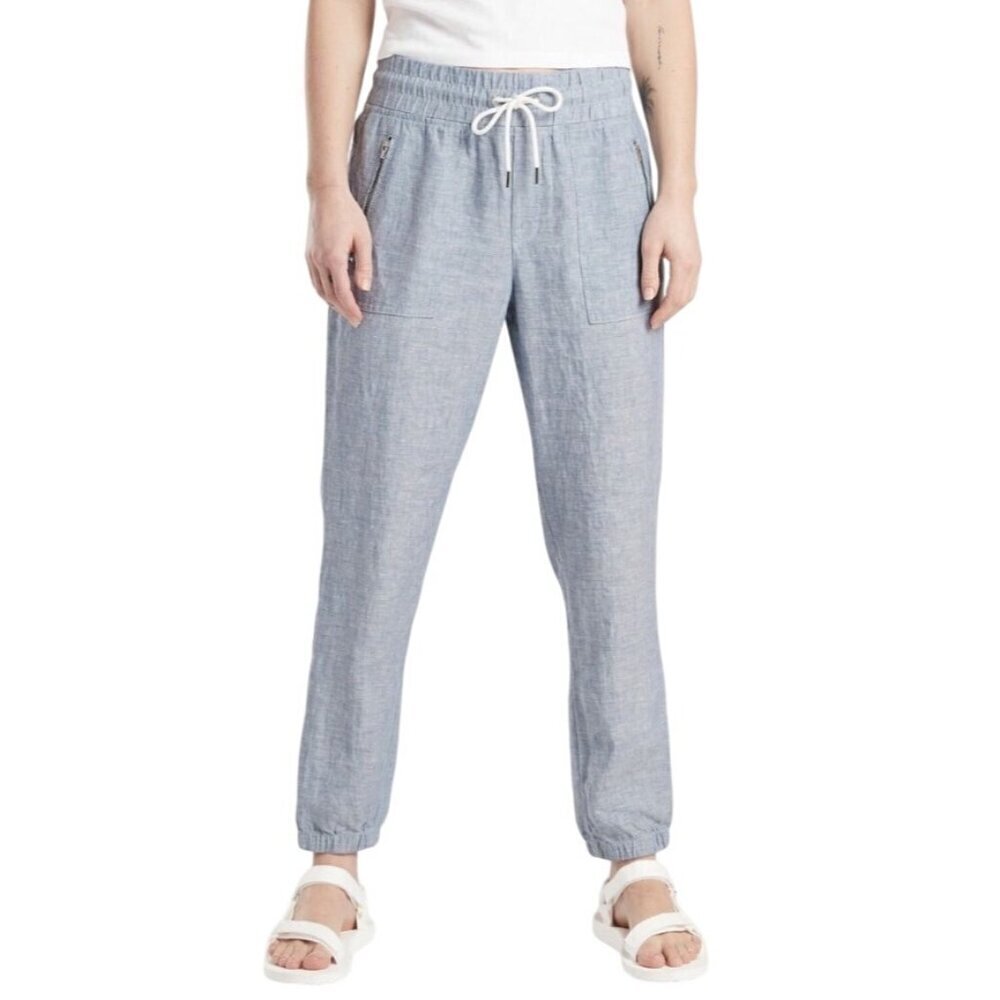 Athleta Cabo linen jogger pants Chambray blue women’s 4 comfy minimalist light